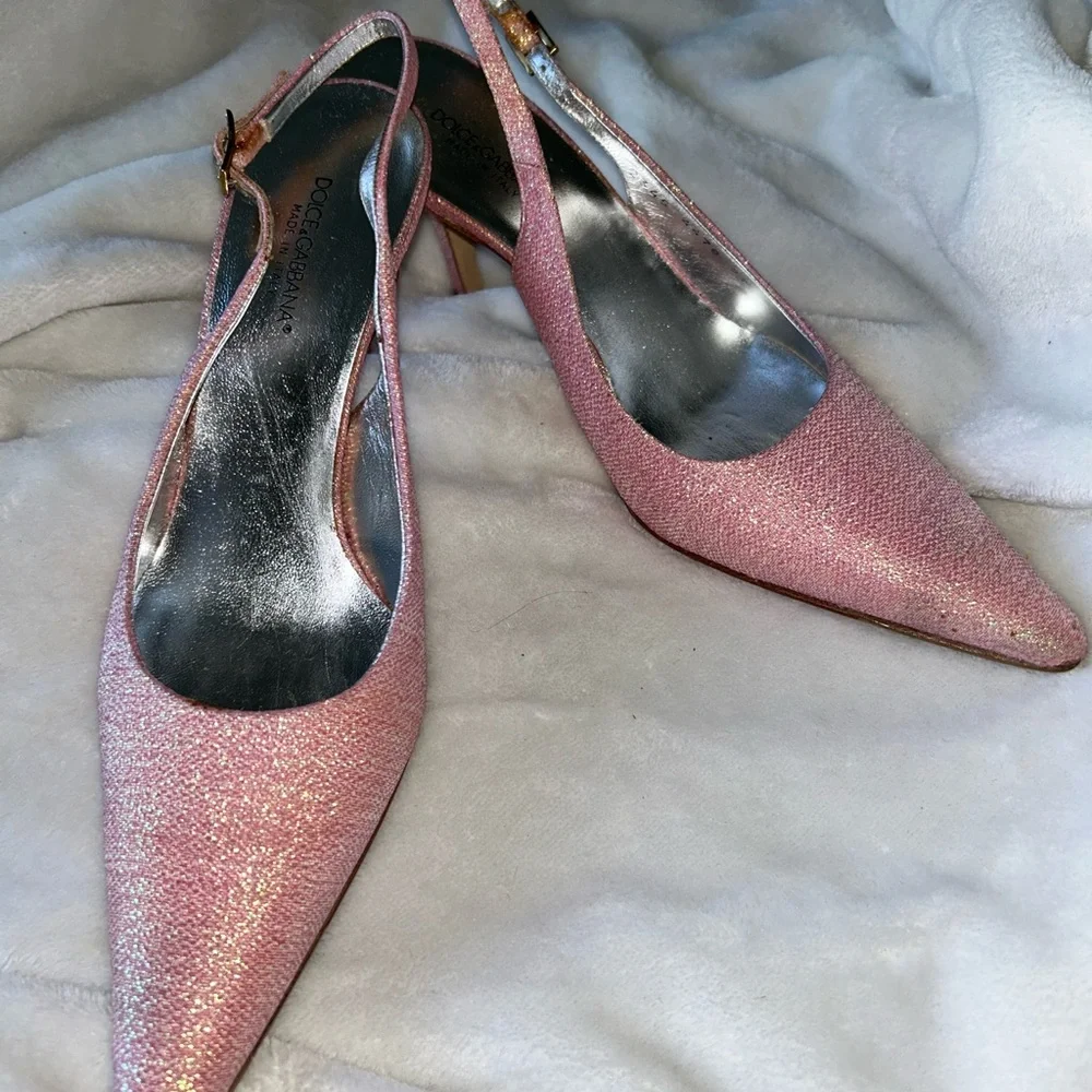 Dolce & Gabbana sling back Pink Glitter Heels - Picture 2 of 10